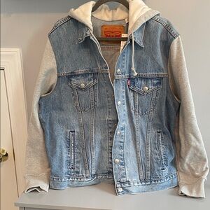 Levi's Blue Denim Jacket with Gray Hoodie L